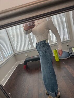 rag & bone Wide-Leg medium blue Washed Jeans, cuffed